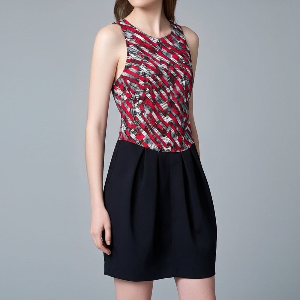 A/X Armani Exchange Red Black Abstract Print Sleeveless Dress Size 2